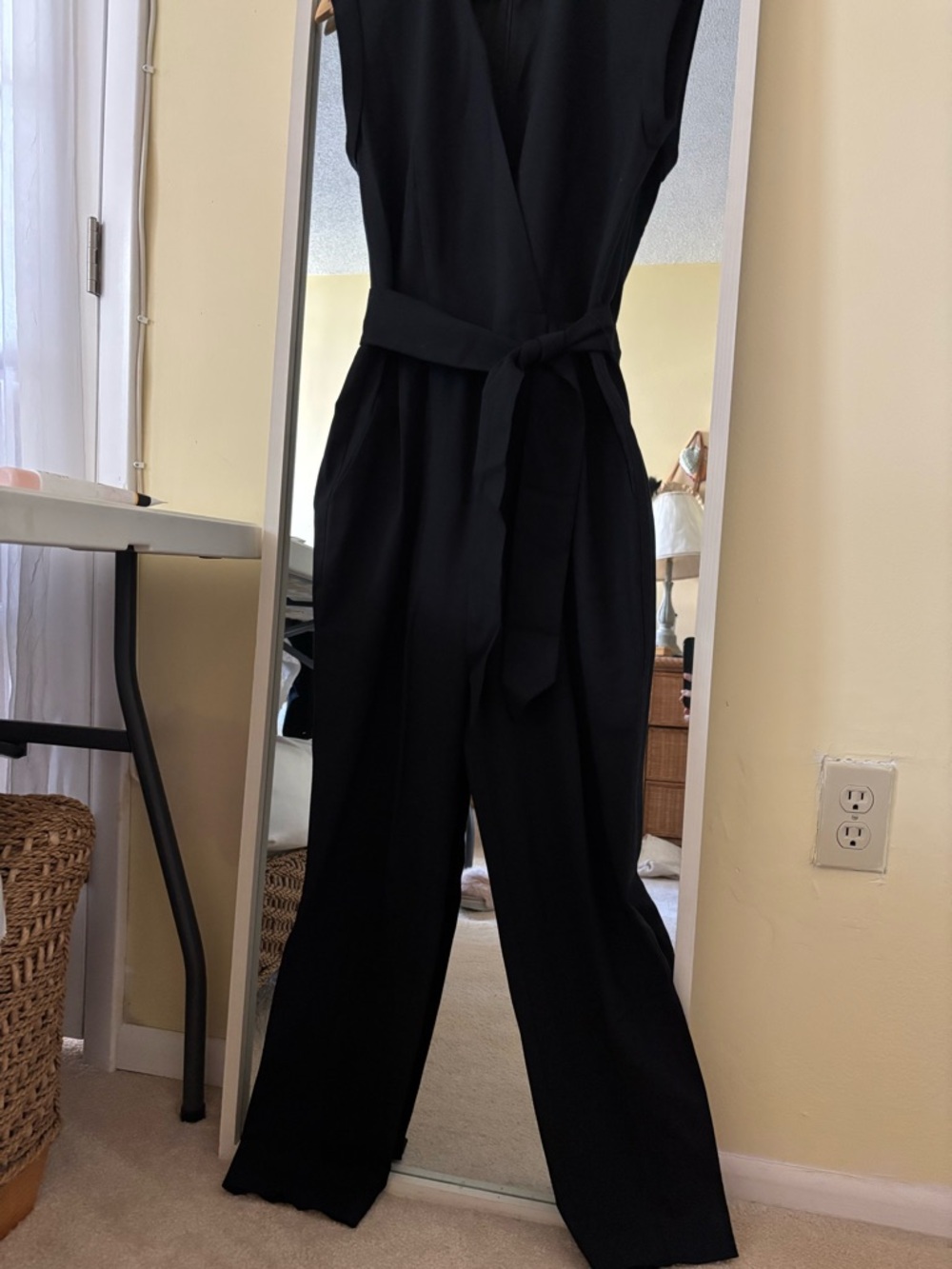 Theory Black Sleeveless Wrap Jumpsuit with Waist Tie